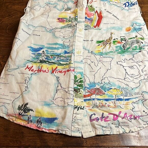 GAP KIDS Linen Blend Colorful Map Print Sleeveless Shirt Dress, size 8 - Picture 3 of 8